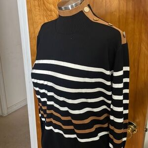 Joseph A. Striped, Mock Neck Lightweight Long Sleeve Sweater, Size L
